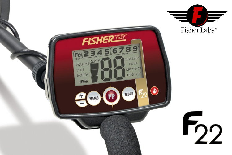 Fisher F22 Premiumpaket (Metalldetektor & Quest Xpointer & Schatzsucherhandbuch) Display